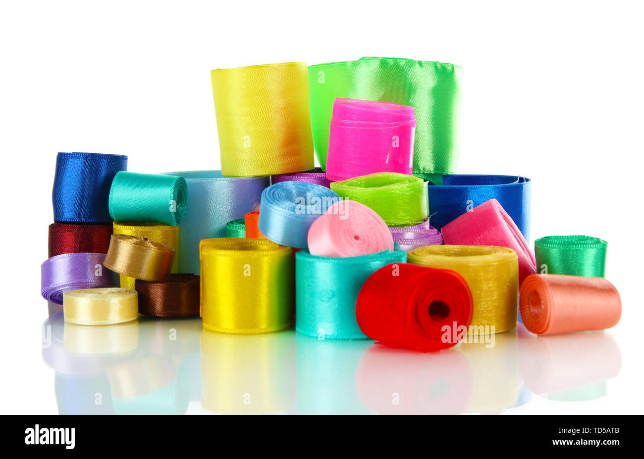 Many bright ribbons of different sizes isolated on white Stock Photo ...