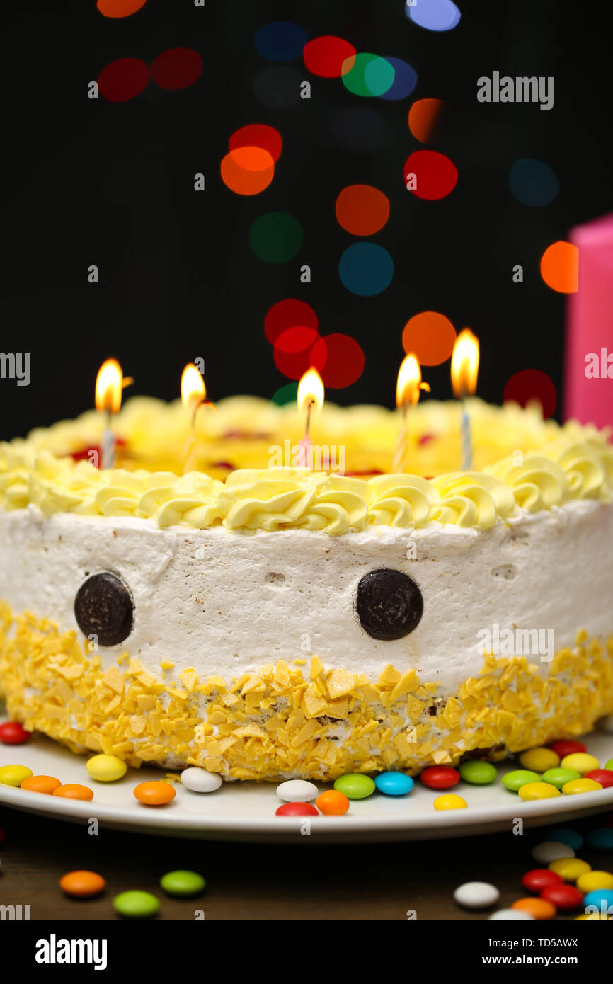 Happy birthday cake, on black background Stock Photo