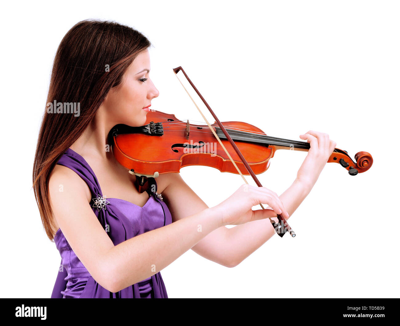 Beautiful young girl with violin, isolated on white Stock Photo - Alamy