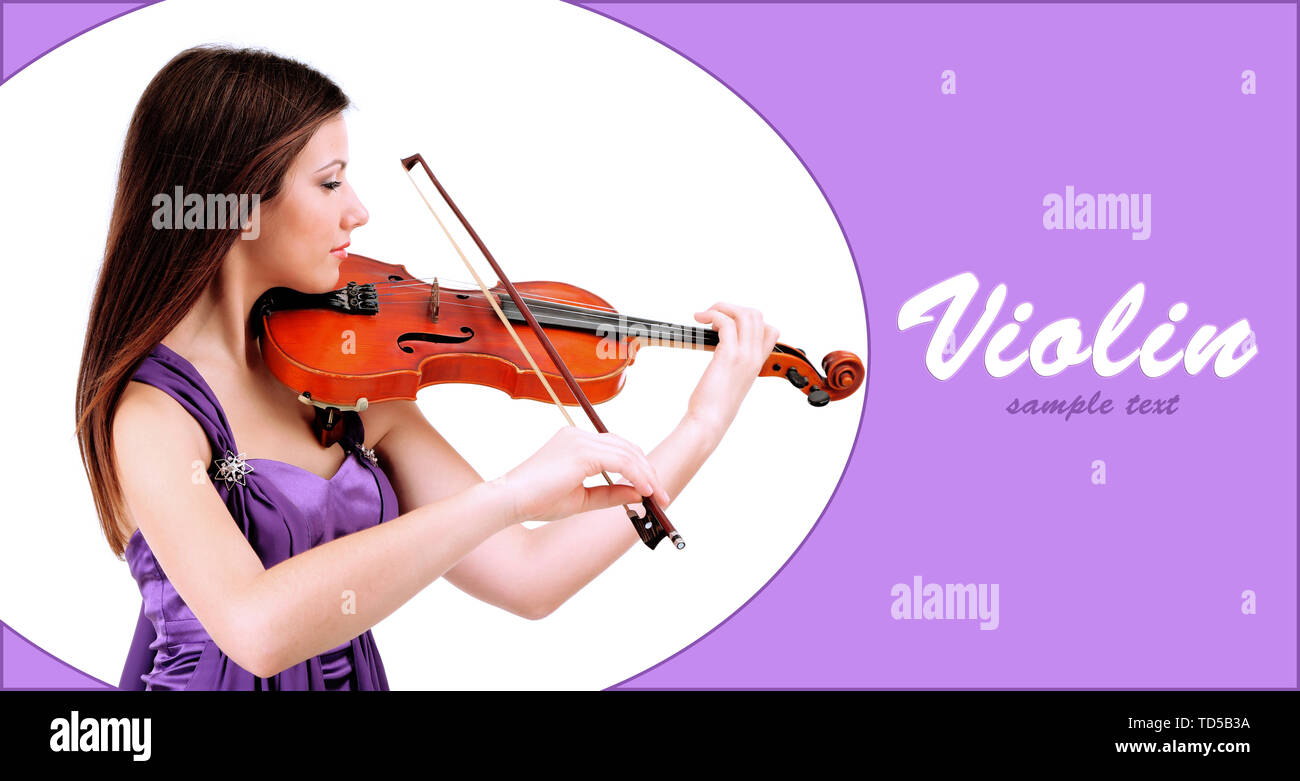 Beautiful young girl with violin, isolated on white Stock Photo - Alamy