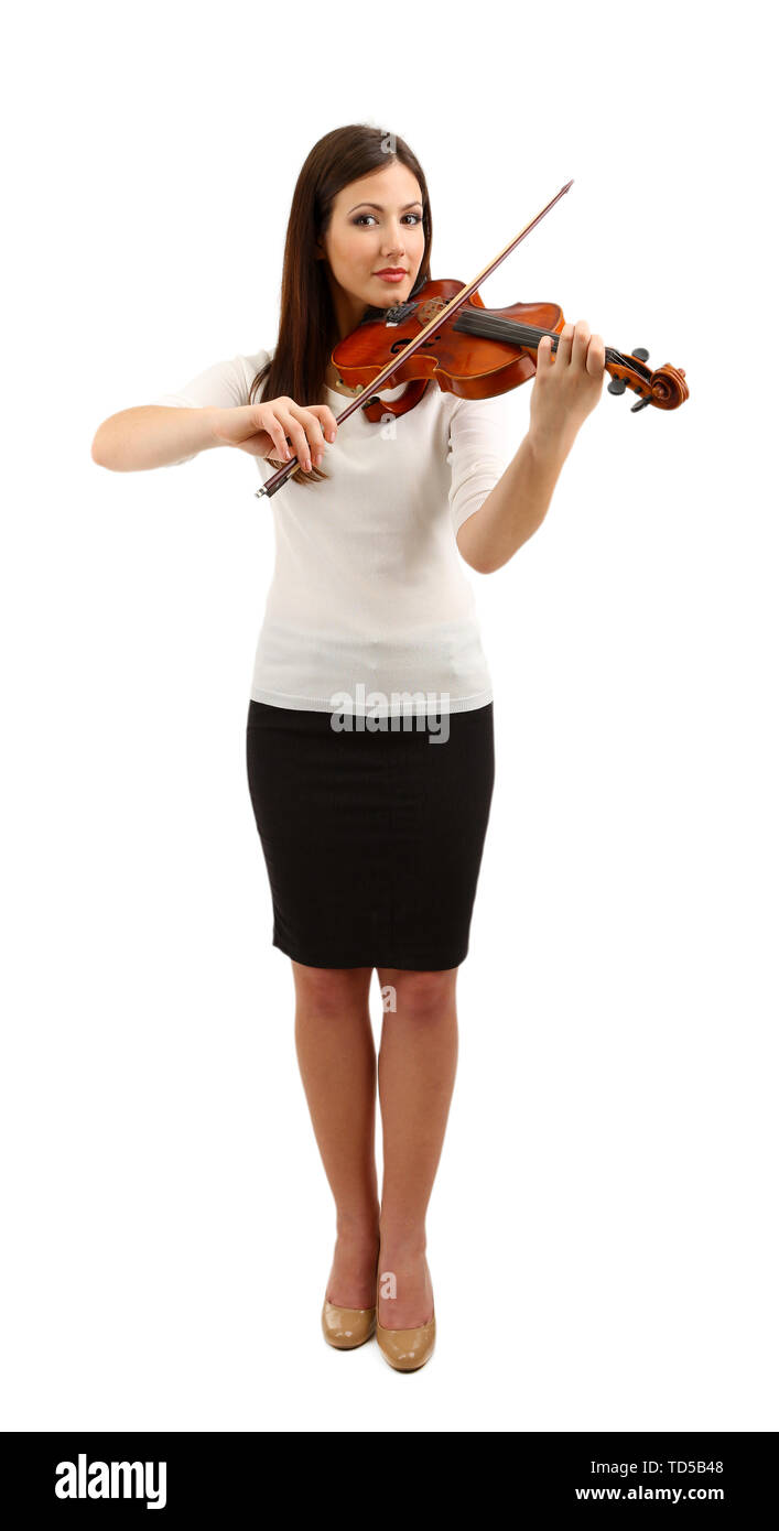 Beautiful young girl with violin, isolated on white Stock Photo - Alamy