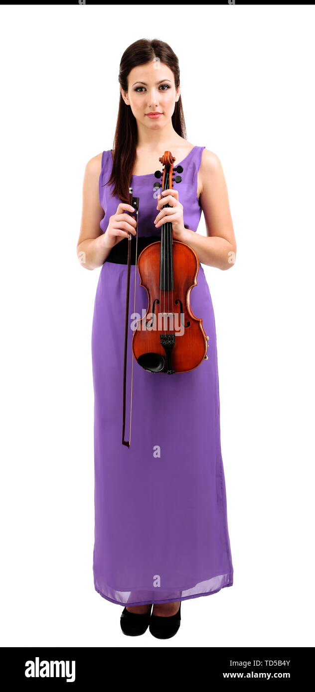 Beautiful young girl with violin, isolated on white Stock Photo - Alamy