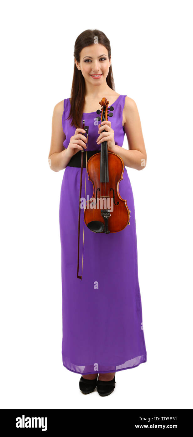 Beautiful young girl with violin, isolated on white Stock Photo - Alamy