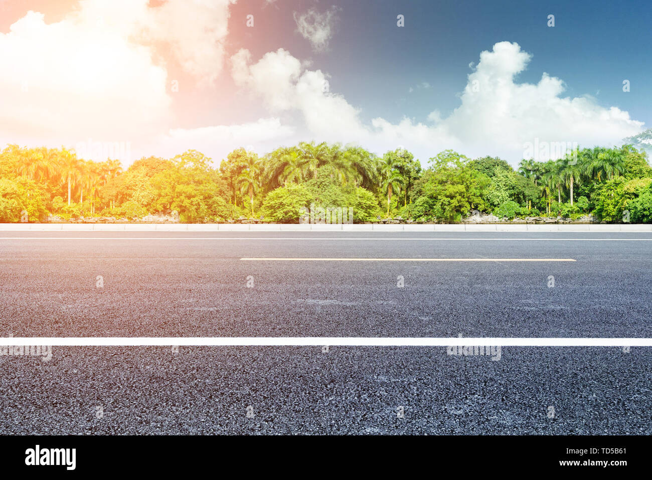 Blue sky white clouds with asphalt pavement, car advertising background road  material Stock Photo - Alamy