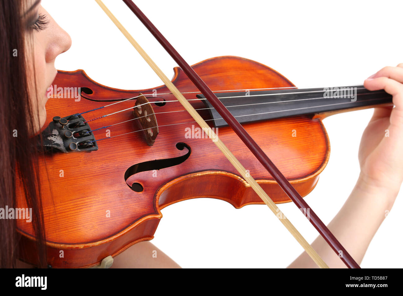 Beautiful young girl with violin, isolated on white Stock Photo - Alamy