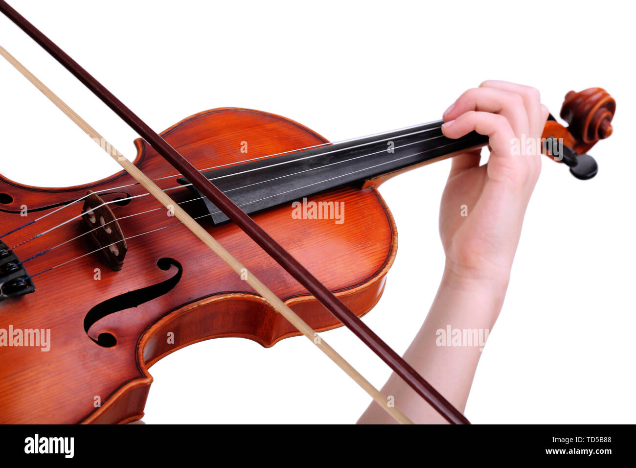 Beautiful young girl with violin, isolated on white Stock Photo - Alamy