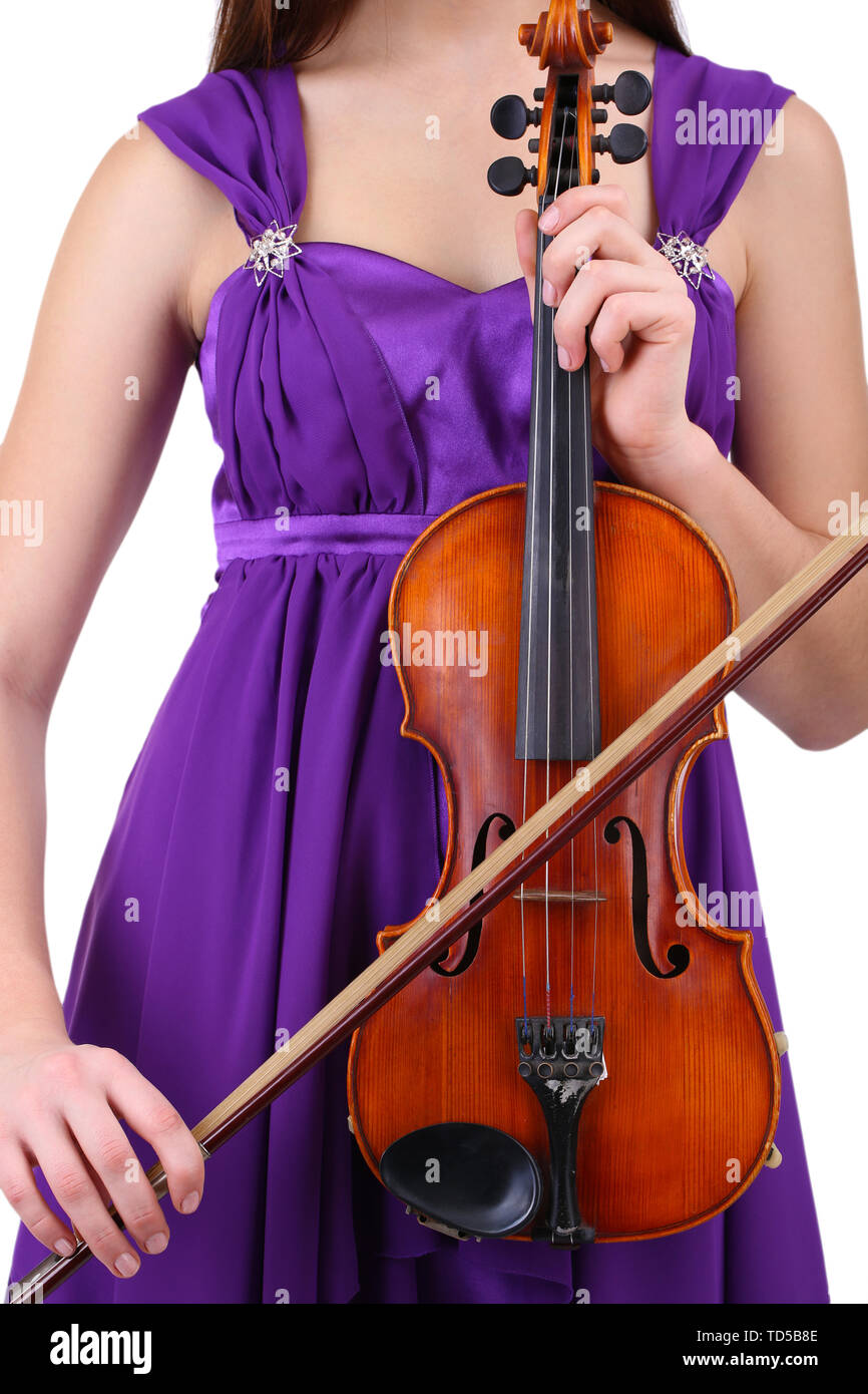 Beautiful young girl with violin, isolated on white Stock Photo - Alamy