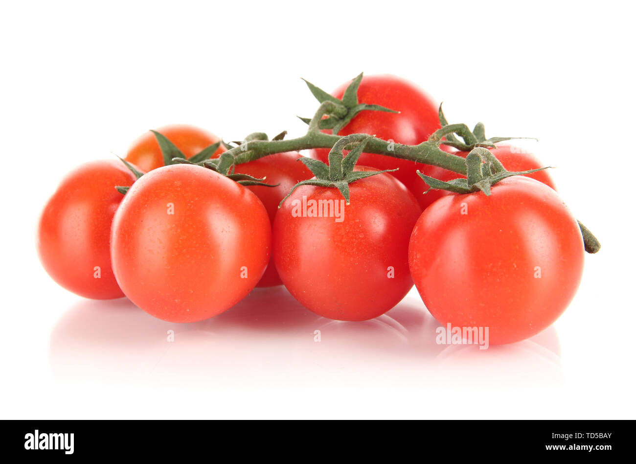 Cherry tomatoes on a branch isolated on white Stock Photo - Alamy