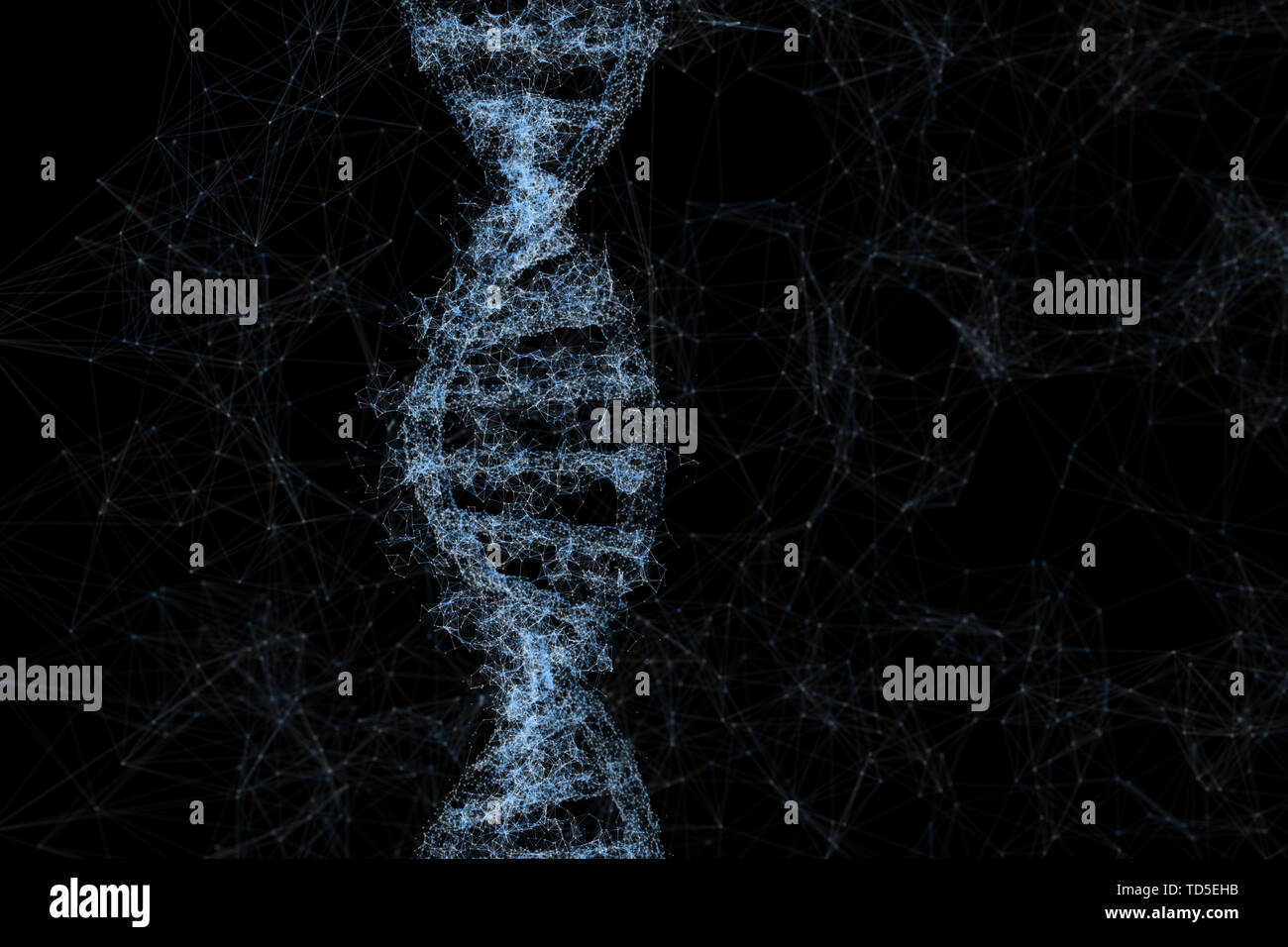 Three-dimensional rendering, DNA with divergent line technology background Stock Photo
