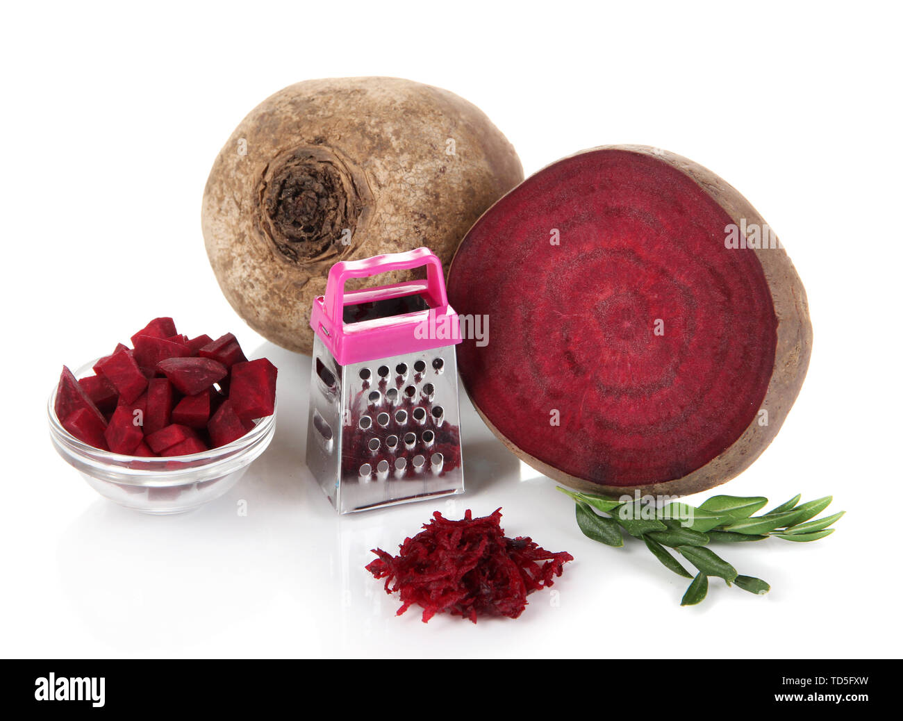 Sliced and grated beetroot isolated on white Stock Photo