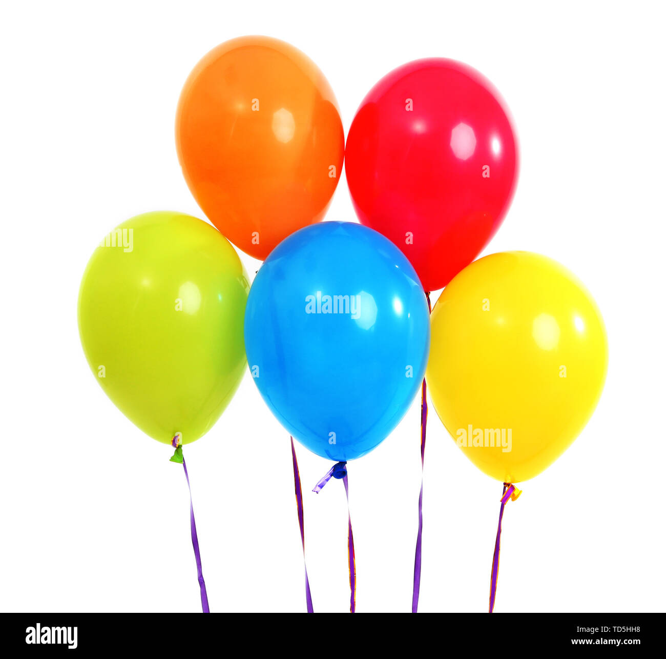 Five bright balloons on light background Stock Photo - Alamy