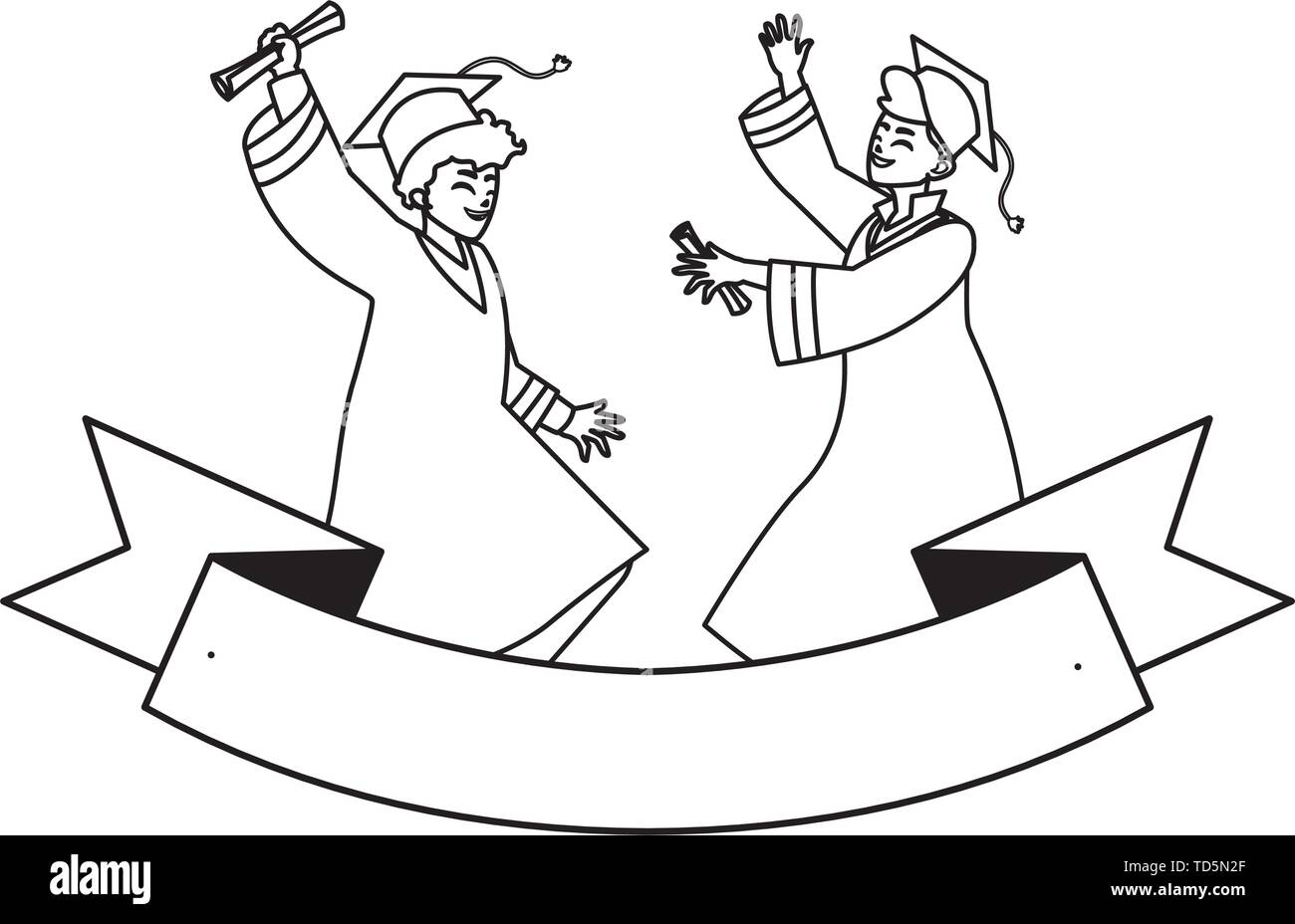 happy students boys graduated celebrating with ribbon vector ...