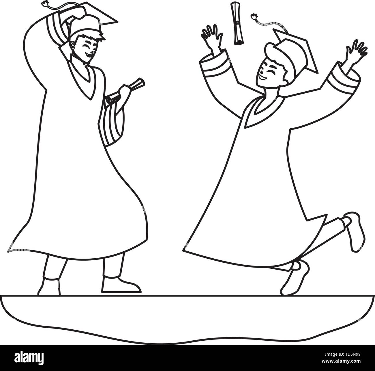 happy students boys graduated celebrating vector illustration design ...