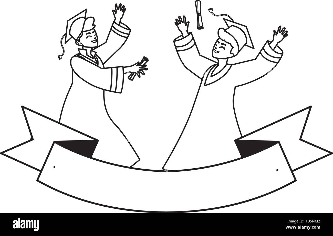 happy students boys graduated celebrating with ribbon vector ...