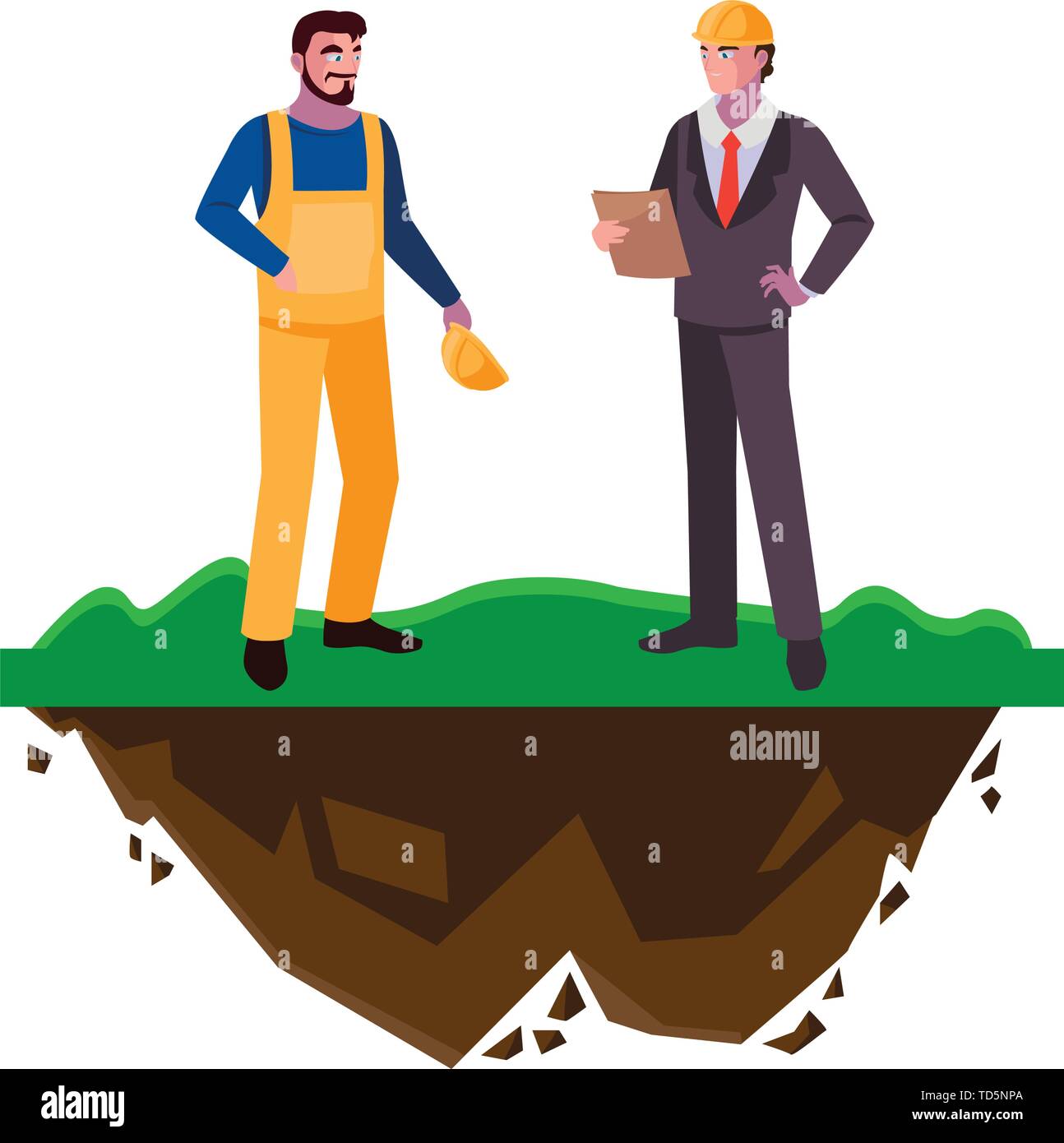 builder constructor with engineer on the lawn vector illustration ...