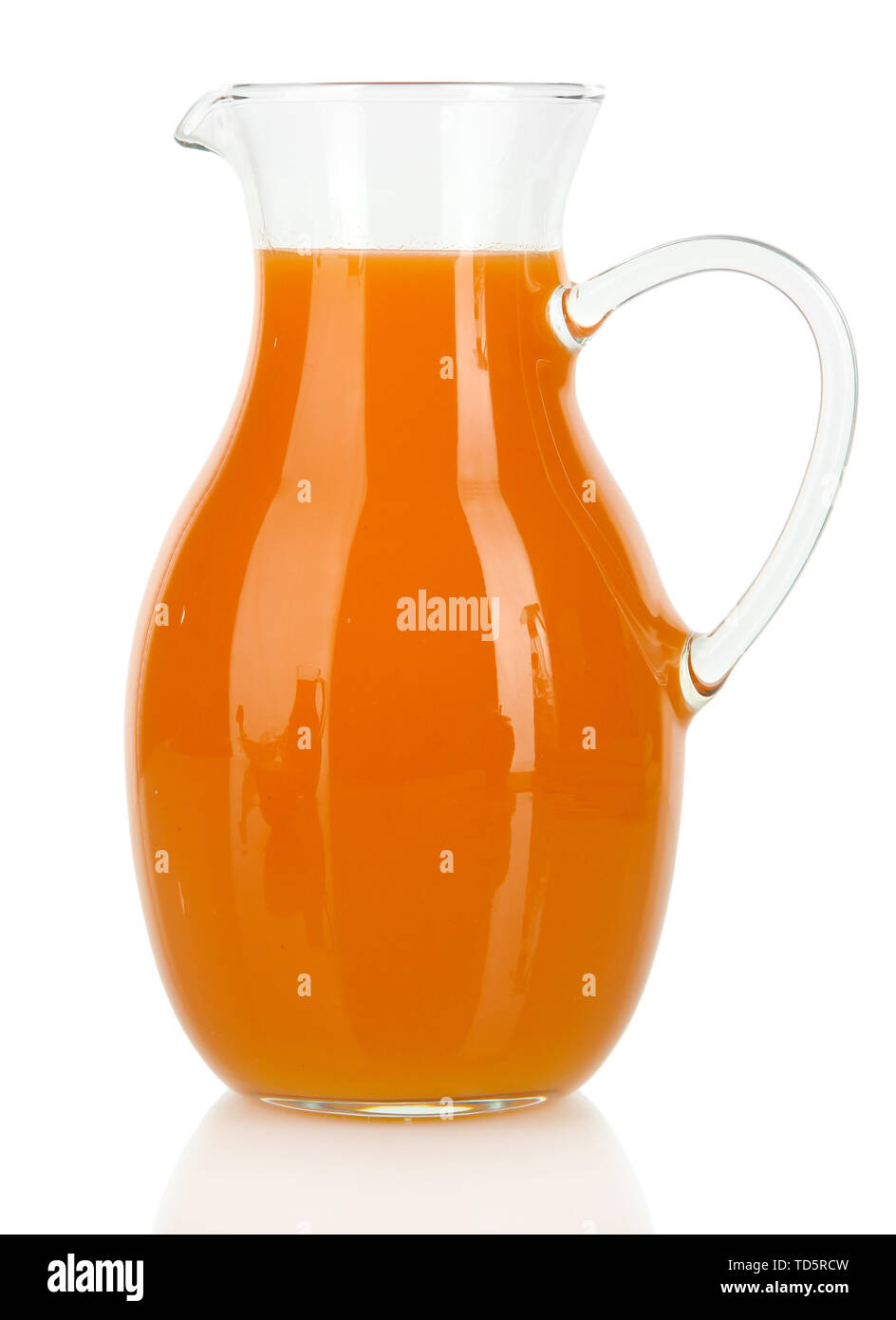 Orange juice in pitcher isolated on white Stock Photo Alamy
