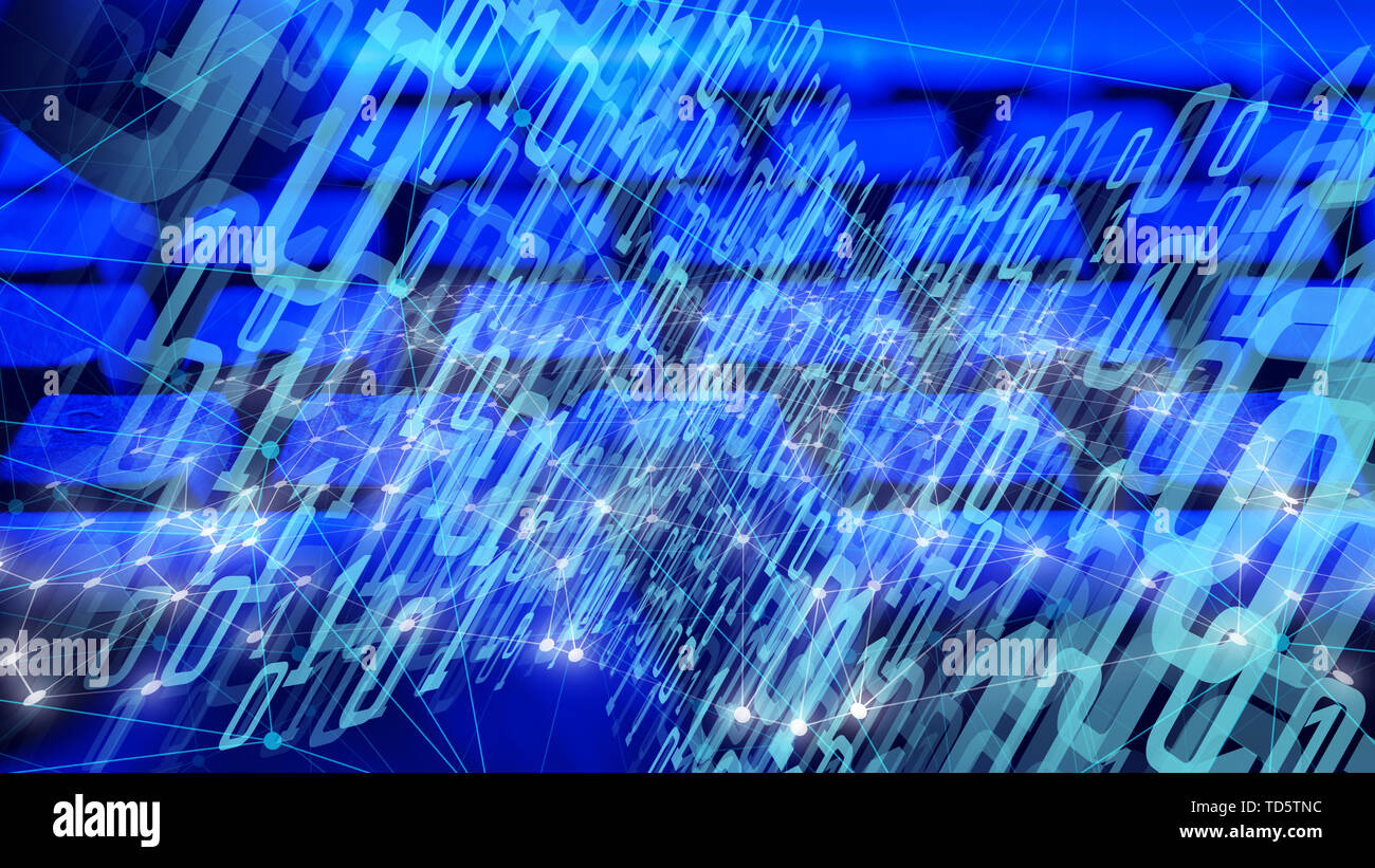 Cyber war digital numbers triangles lines connect dots Stock Photo - Alamy