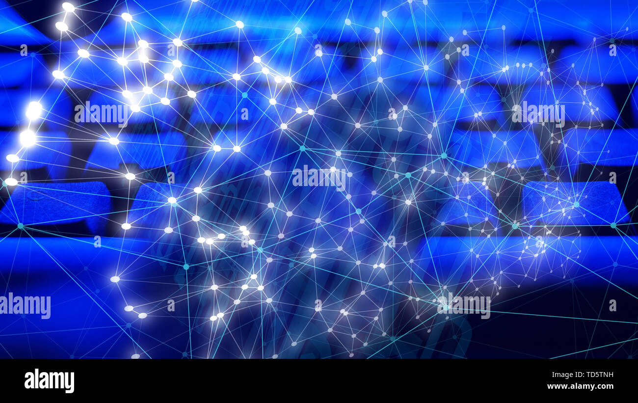 Cyber threats security, lines connecting the dots Stock Photo