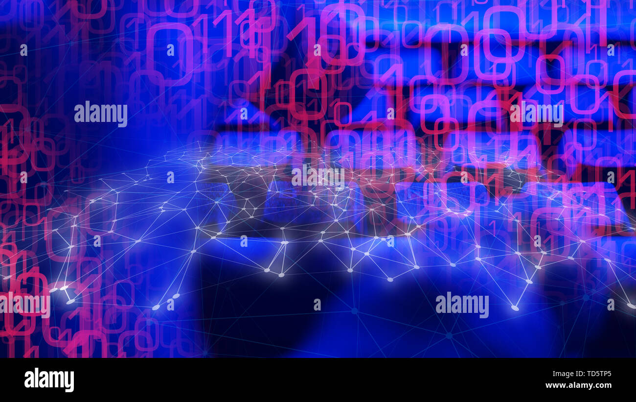 Computer science cyber cloud computing, connected lines abstract Stock Photo