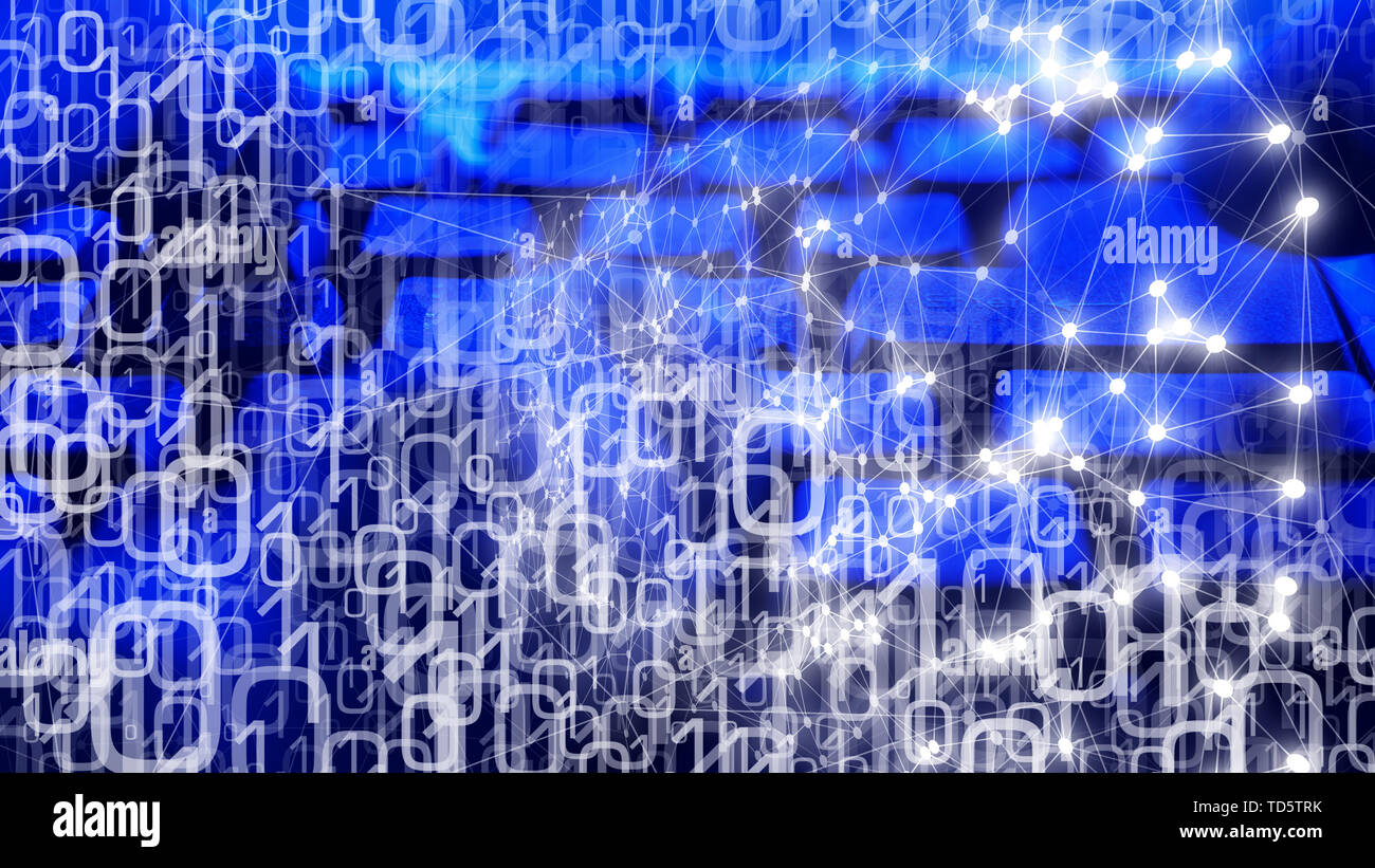 Cyber attack using computer algorithm, lines connect the dots Stock ...