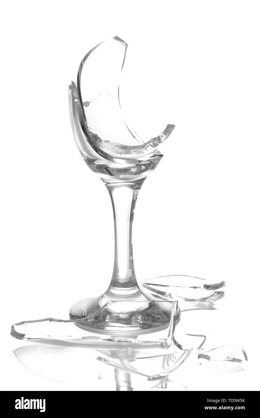 Broken champagne glass isolated on white Stock Photo Alamy
