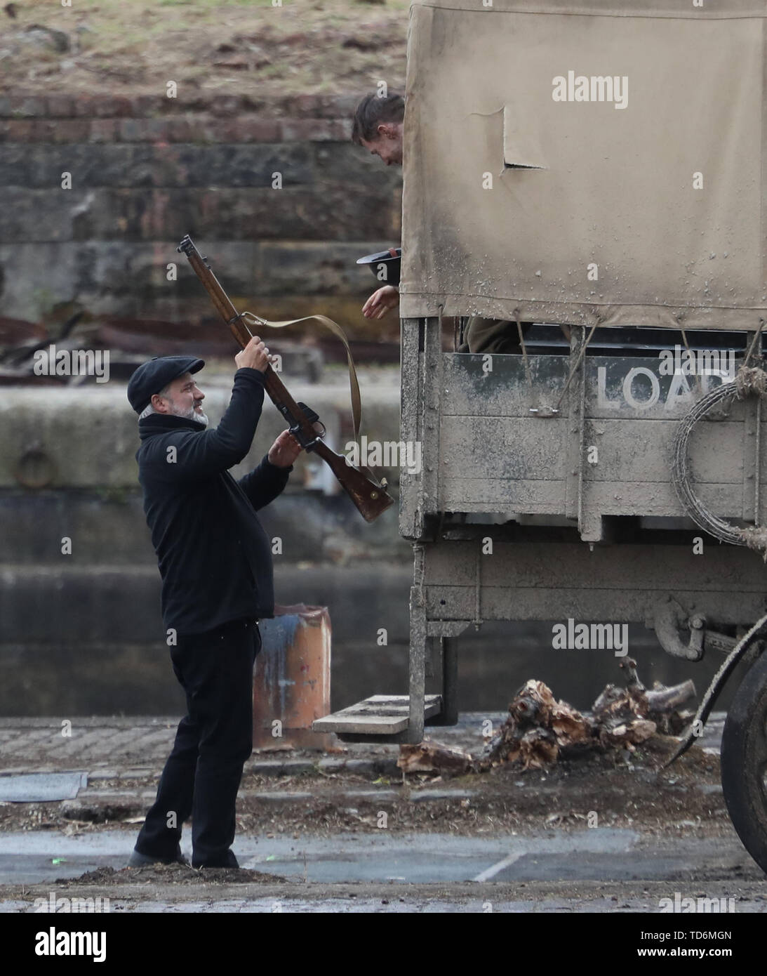 Director Sam Mendes on the set of his new film 1917 at Govan Docks in Glasgow. Stock Photo