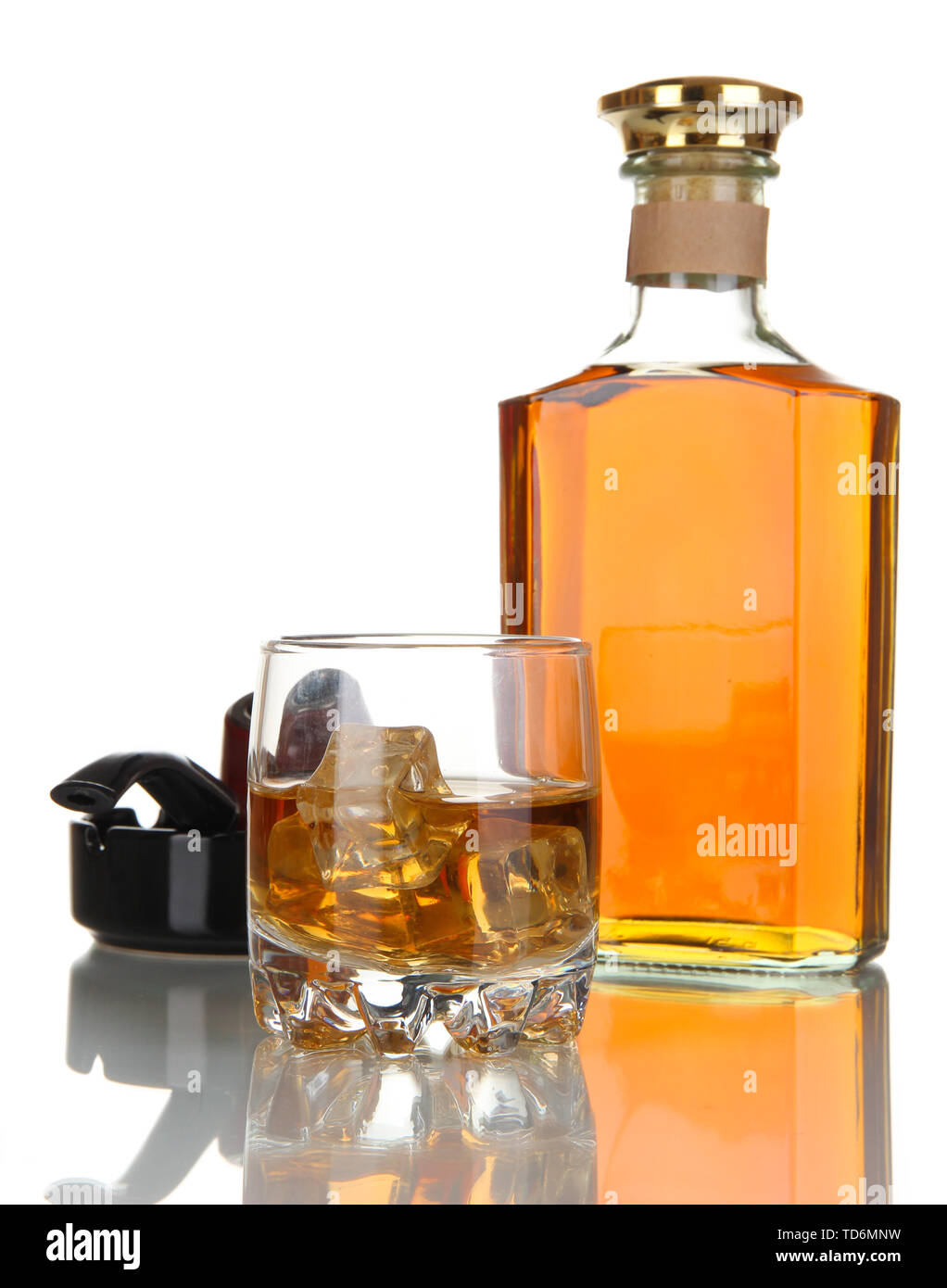 Brandy with ice and cigar isolated on white Stock Photo Alamy