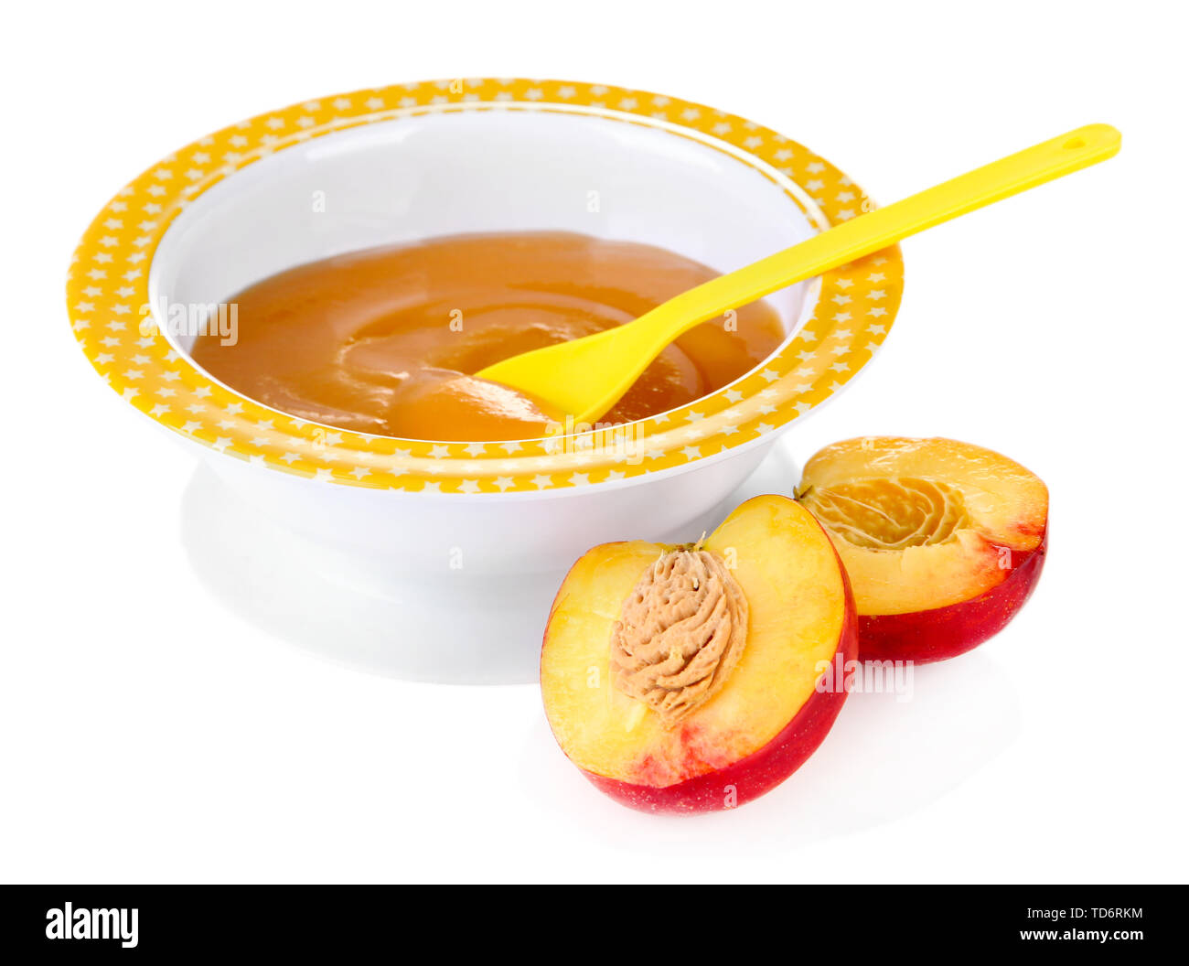 Tasty baby fruit puree isolated on white Stock Photo - Alamy