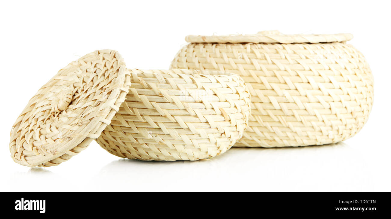 Two wicker baskets with covers, isolated on white Stock Photo