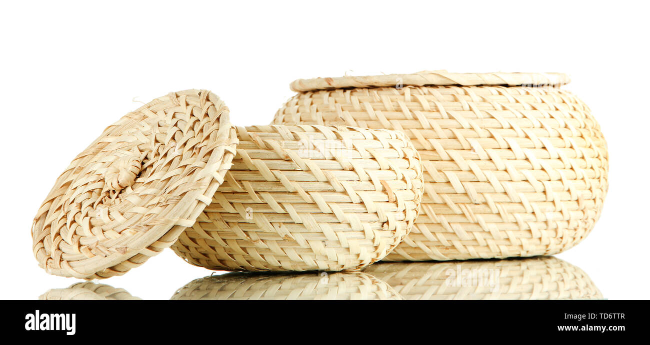 Two wicker baskets with covers, isolated on white Stock Photo