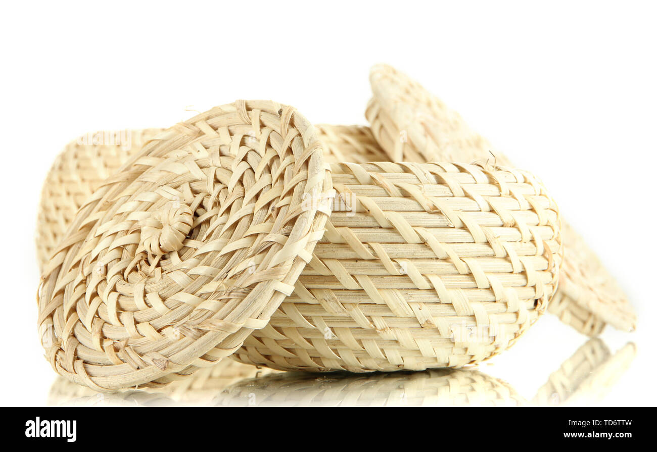 Two wicker baskets with covers, isolated on white Stock Photo
