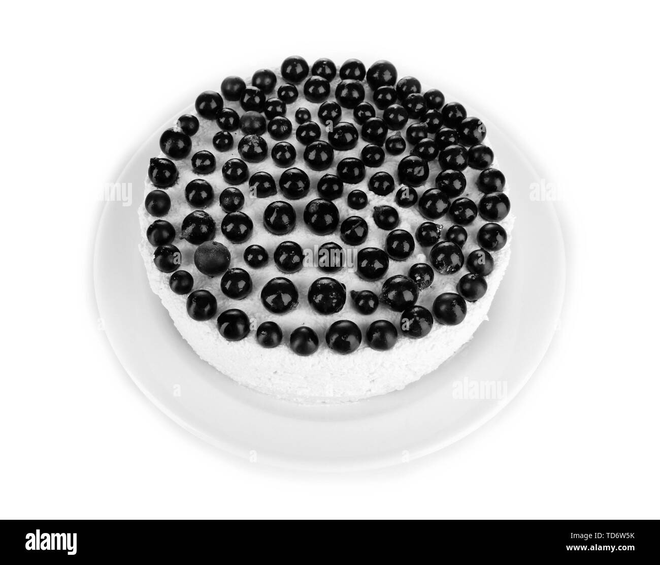 Cheesecake with fresh berries on white plate isolated on white Stock Photo