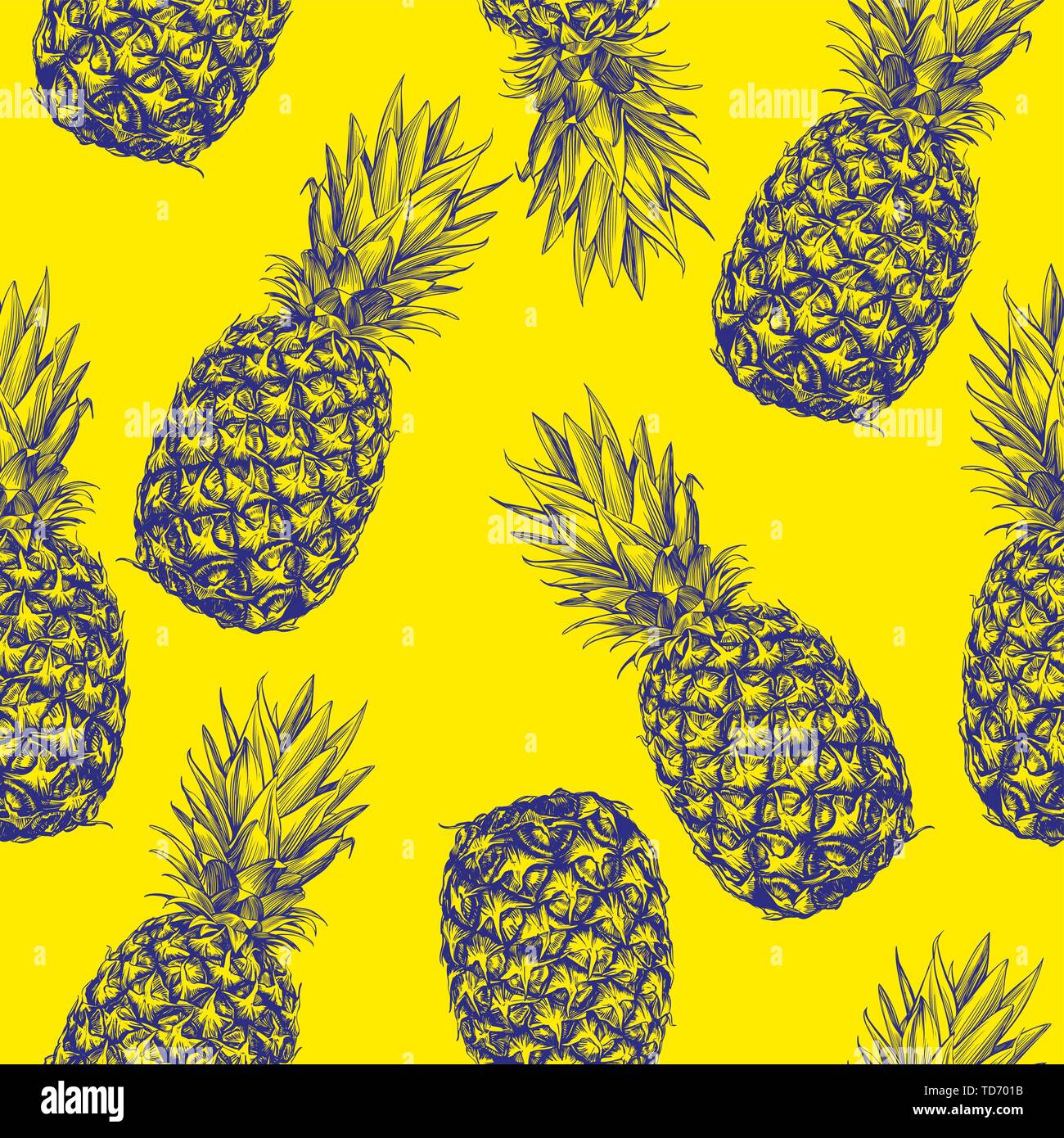 fruit pineapple seamless texture, Wallpaper, background hand drawn vector illustration sketch Stock Vector