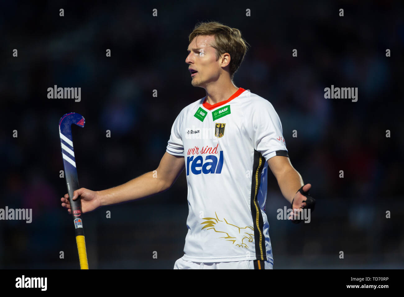 Krefeld, Germany, 12.06.2019, Hockey, FIH Pro League, men, Germany vs. Belgium: Mathias Mueller (Germany) gestures. Stock Photo