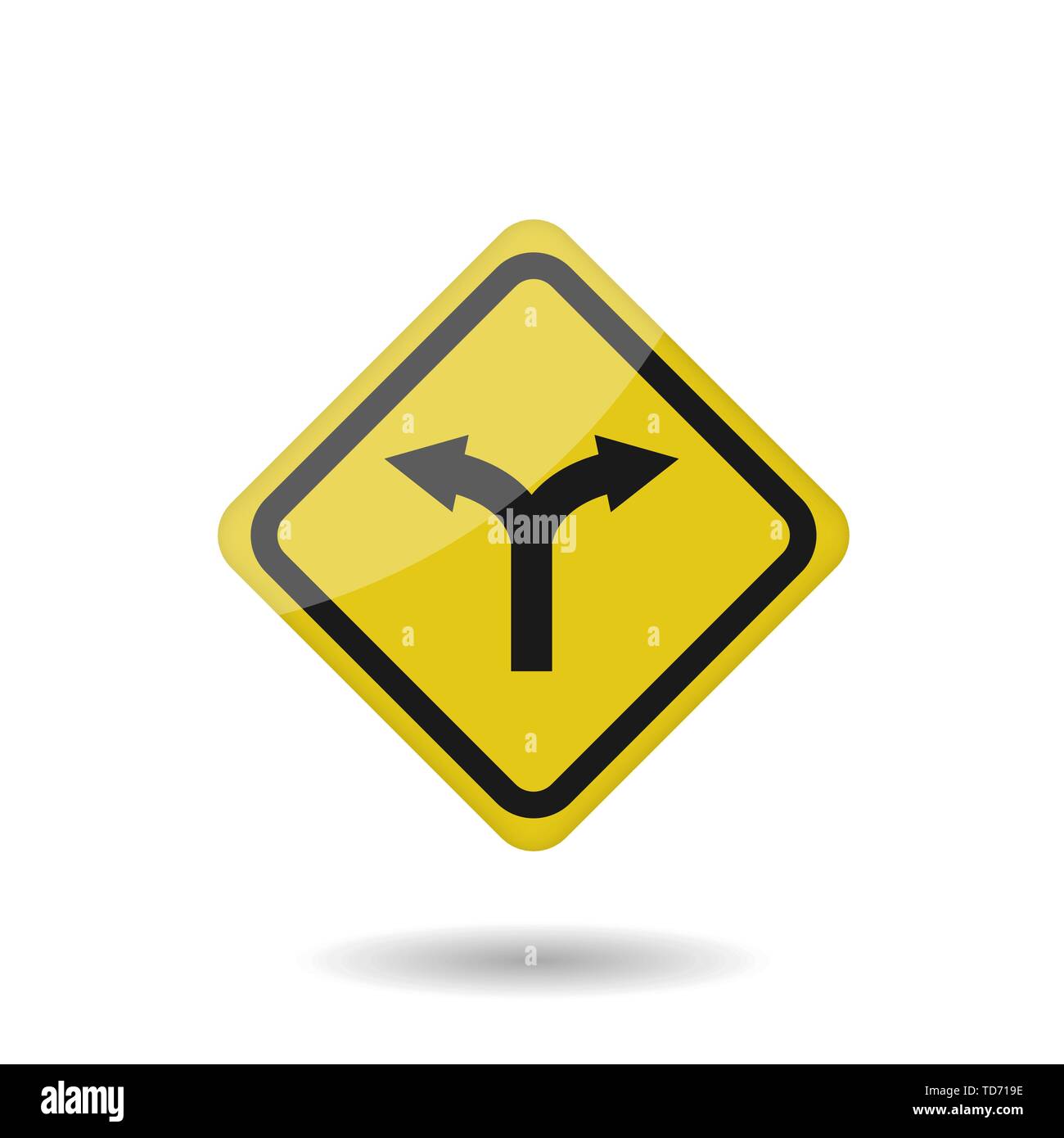 Fork in the road sign. Warning icon, Vector illustration Stock Vector
