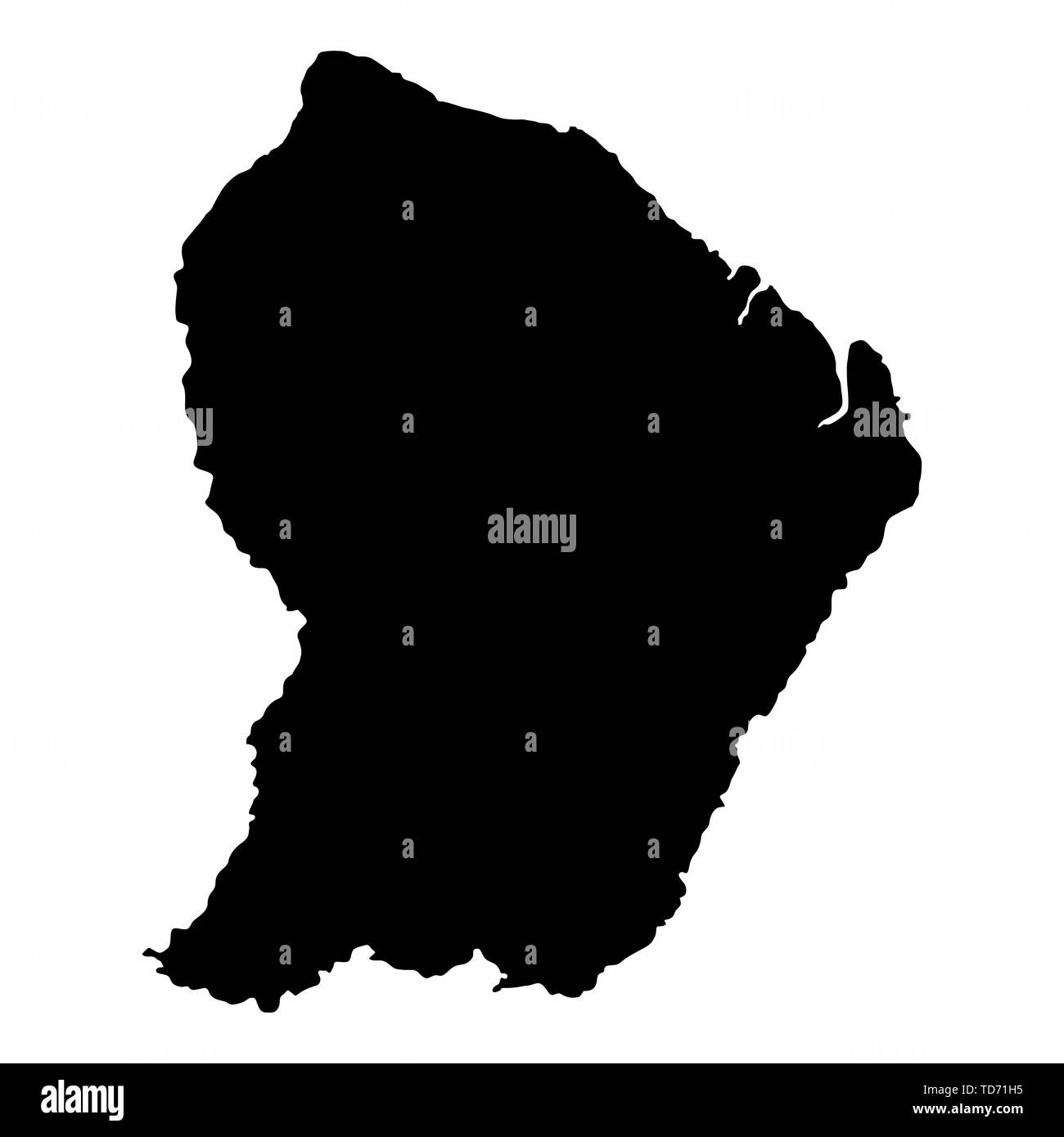 French Guyana dark silhouette map isolated on white background Stock Vector