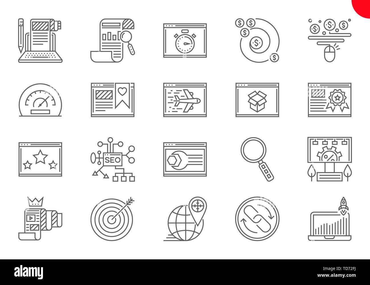 Thin Line Icons Set of Search Engine Optimization Stock Vector