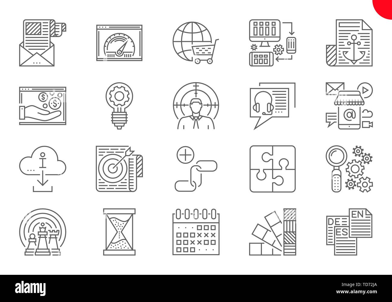 Thin Line Icons Set of Search Engine Optimization Stock Vector