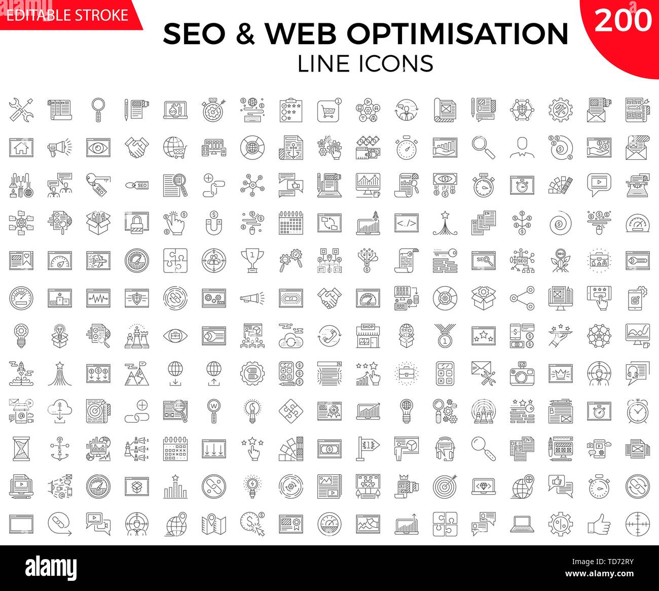 Thin Line Icons Set of Search Engine Optimization Stock Vector