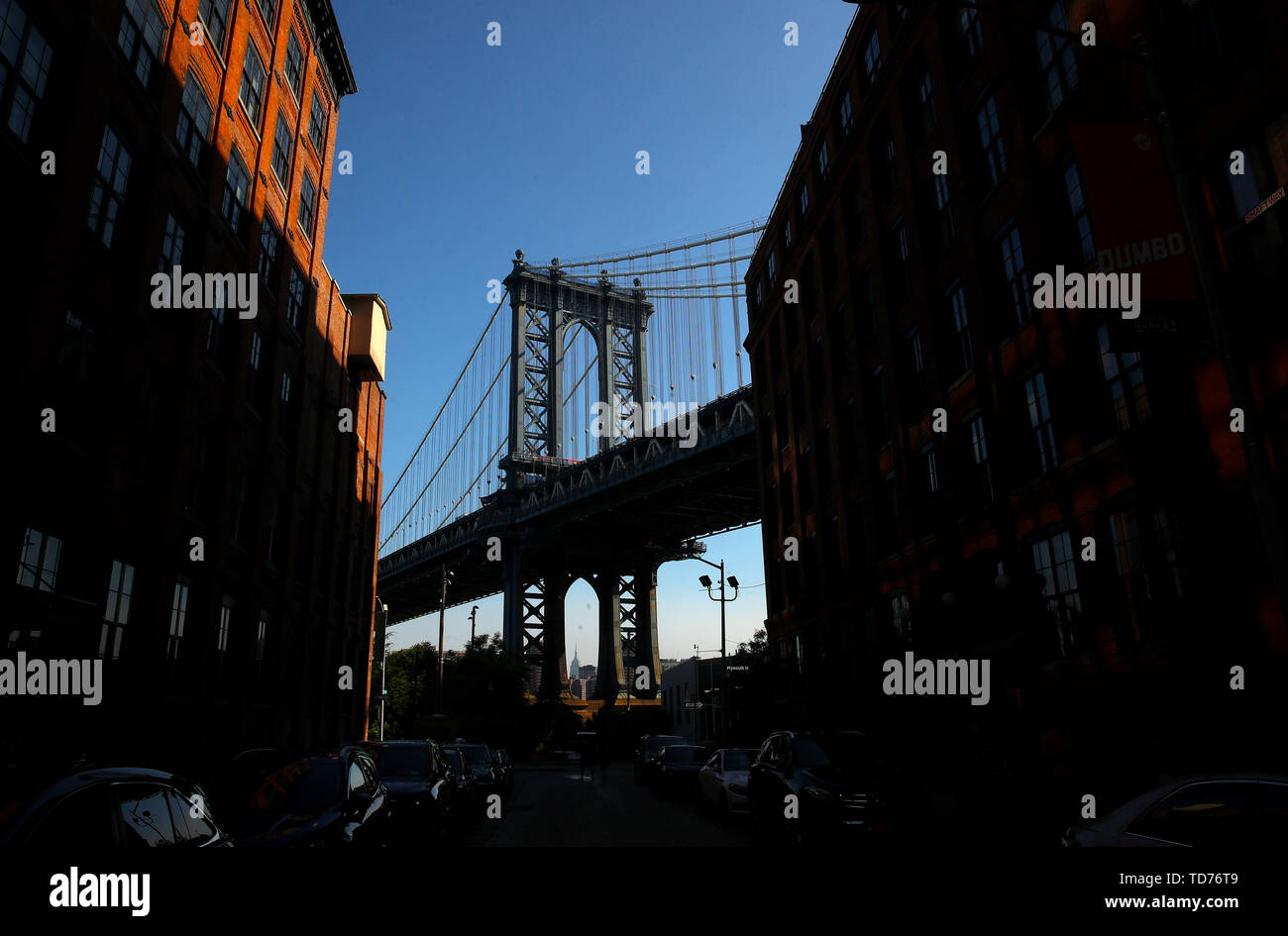 General view of the Manhattan Bridge from Dumbo, New York Stock Photo