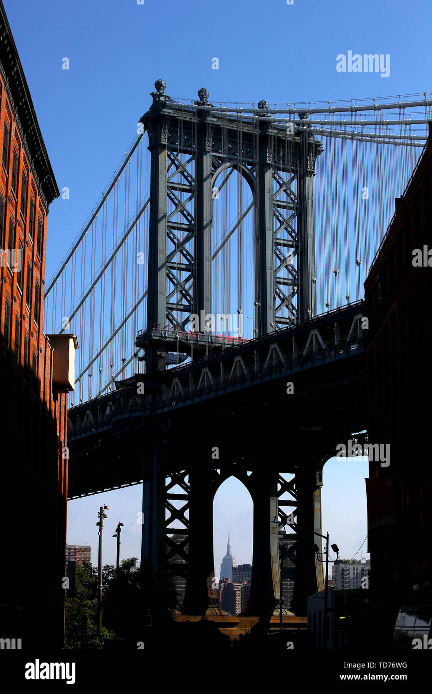 General view of the Manhattan Bridge from Dumbo, New York Stock Photo