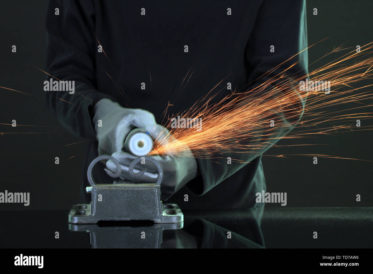 Turner working, close-up, isolated on black Stock Photo