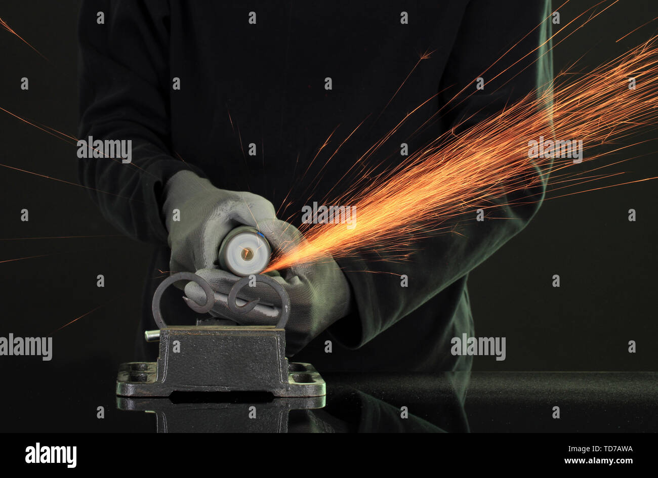 Turner working, close-up, isolated on black Stock Photo
