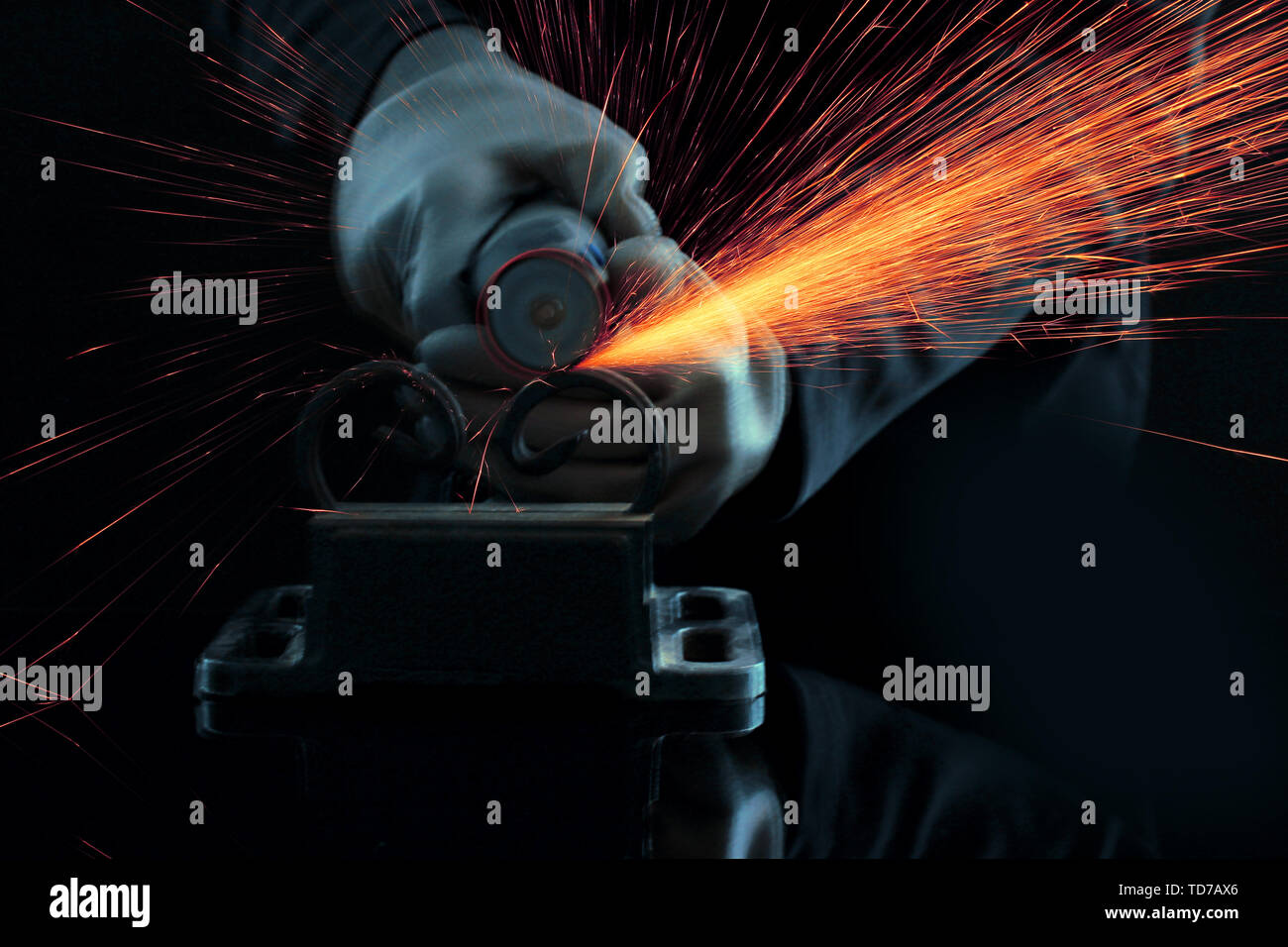 Turner working, close-up, isolated on black Stock Photo
