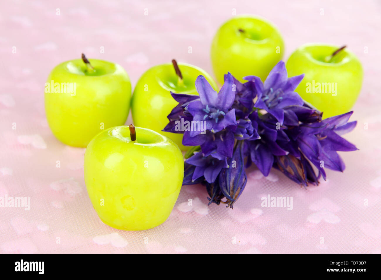 Decorative aroma candles on fabric background Stock Photo Alamy