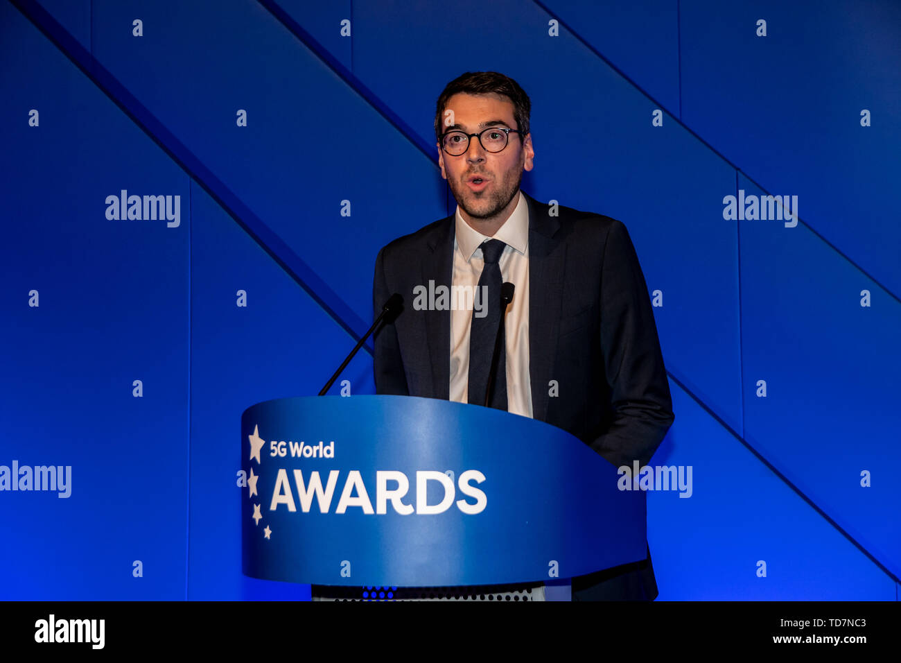 London, UK. 12th June, 2019. Sam Oakley opening 5G Awards ceremony at Drapers’ Hall, on 12 June 2019, London, UK. Credit: Picture Capital/Alamy Live News Stock Photo
