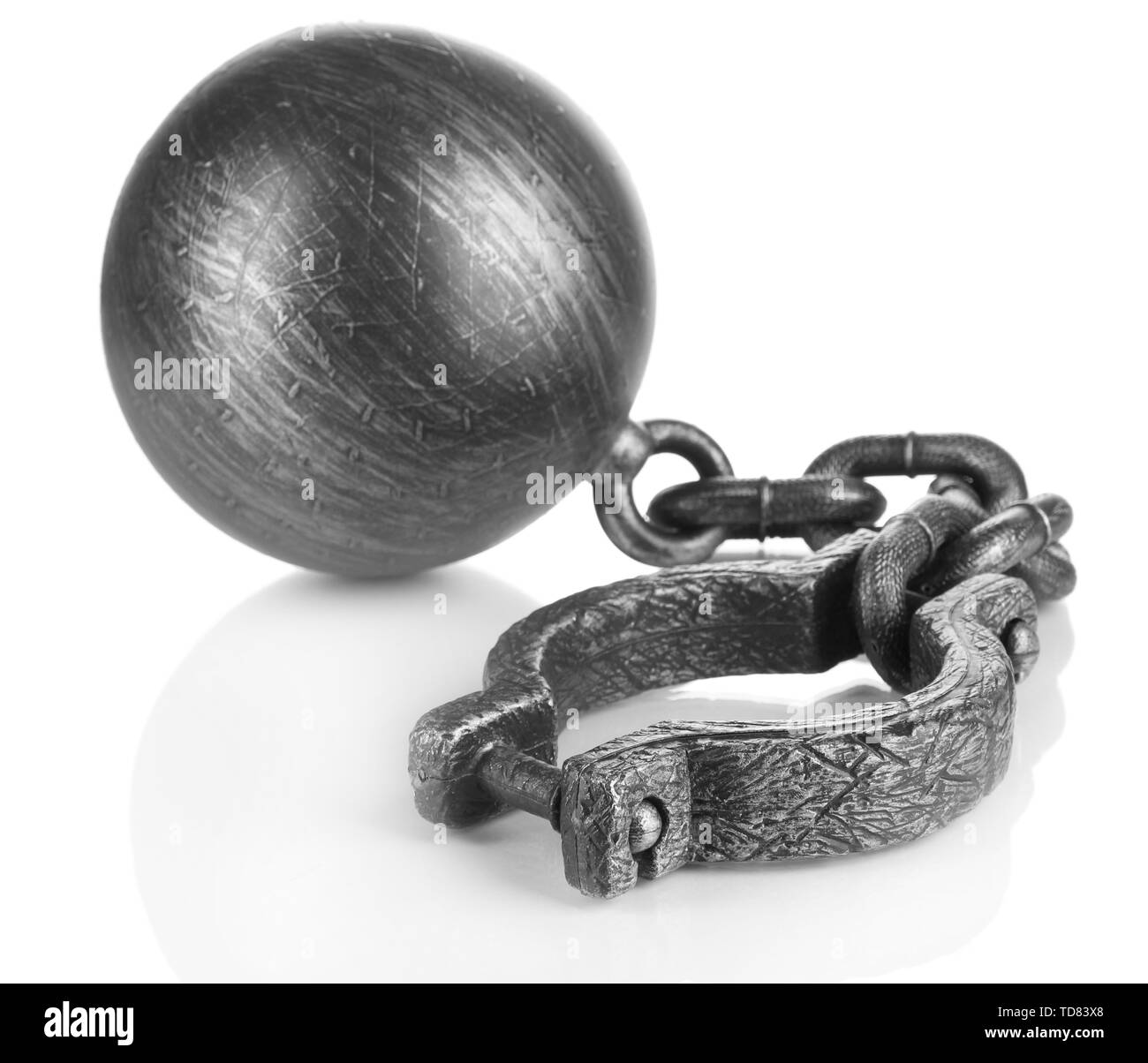 Ball and chain isolated on white Stock Photo