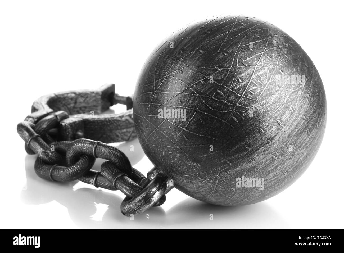 Ball and chain isolated on white Stock Photo