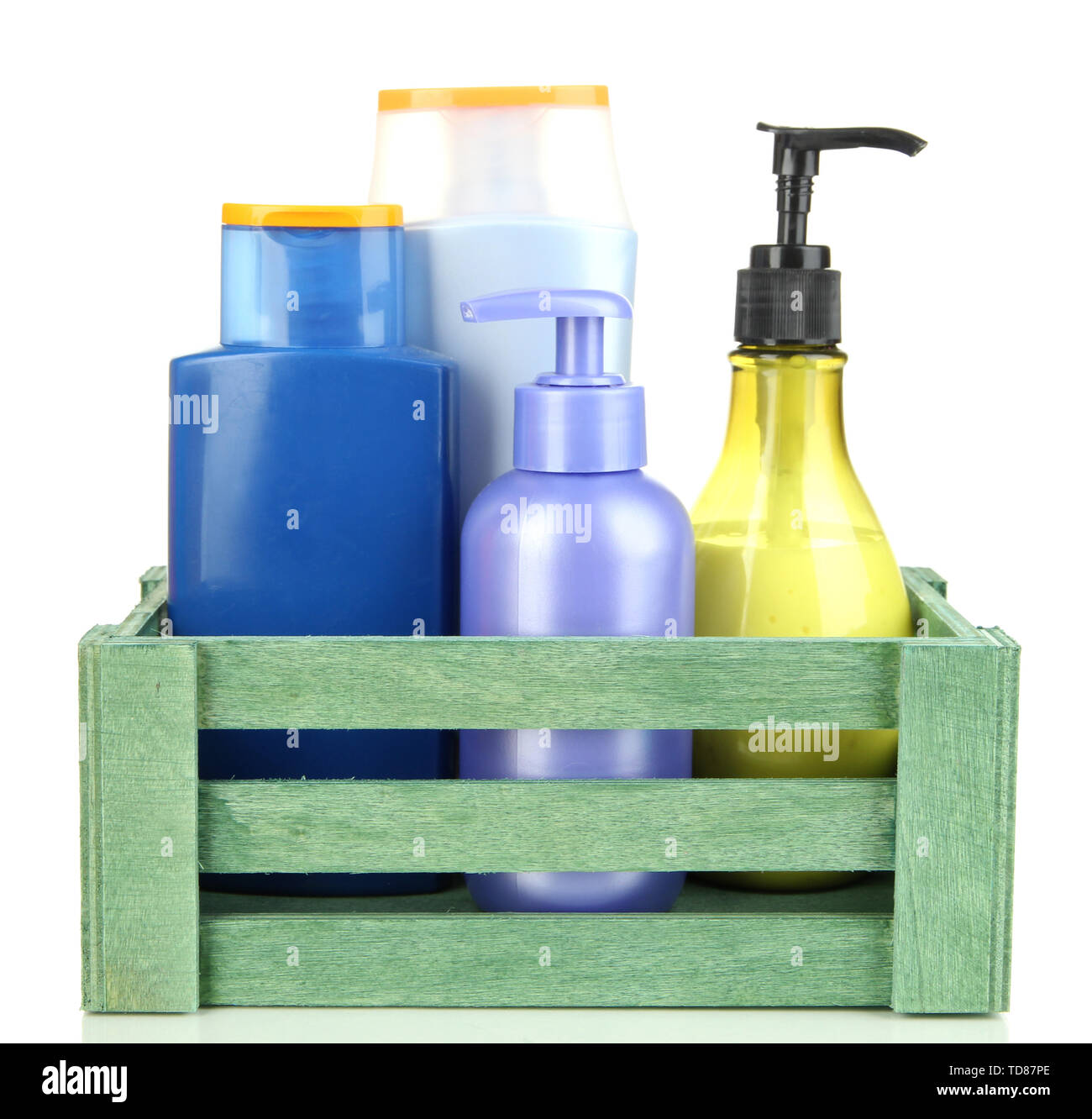 Wooden box with cosmetic products isolated on white Stock Photo - Alamy