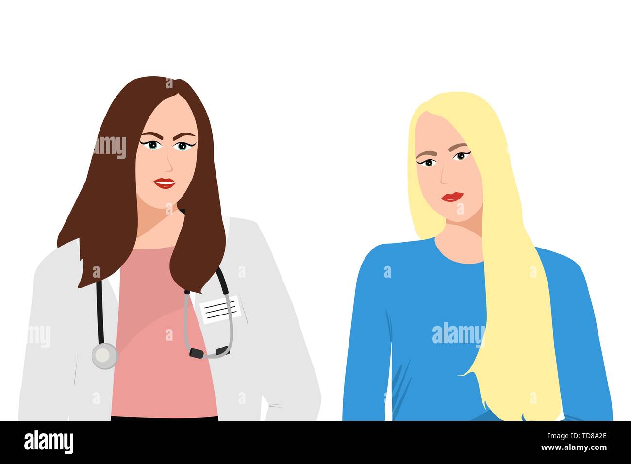 Women doctors therapists with a phonendoscope on a white background Stock Vector
